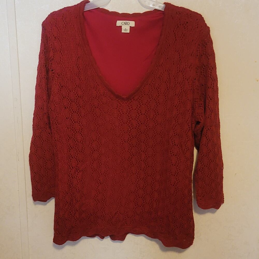 Cato Womens Open Knit Layered Sweater sz XL Burgundy